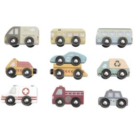   Little Dutch 9db-os fa kisautó készlet -  Fa vasút kiegészítő