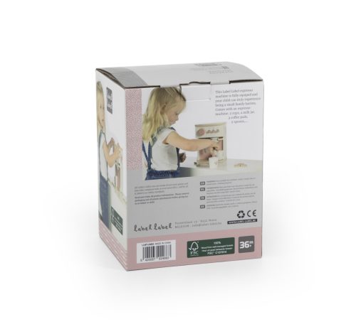 Label-Label kávéfőző szett kiegészítőkkel, rózsaszín - Fa játék szerepjáték