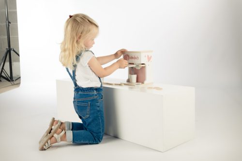 Label-Label kávéfőző szett kiegészítőkkel, rózsaszín - Fa játék szerepjáték