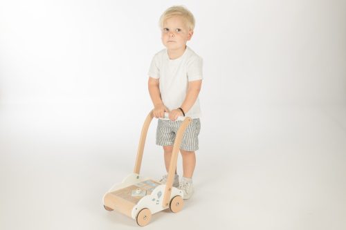 Label-Label - Járássegítő kocsi, kék színben építőelemekkel