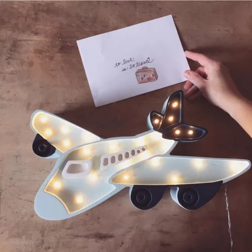 Egyedi fa LED Gyereklámpa Repülő - világos kék  Little Lights
