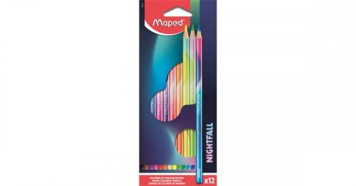 Színes ceruza készlet, háromszögletű, MAPED "Nightfall", 12 különböző szín