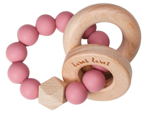 Label-Label - Silicone & Wood rágóka - Rózsaszín gyöngyök