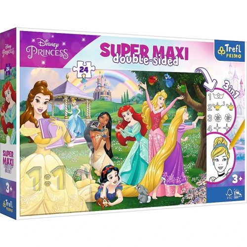 Trefl - Vidám Disney hercegnők - 24 darabos Super Maxi 3 az 1-ben puzzle
