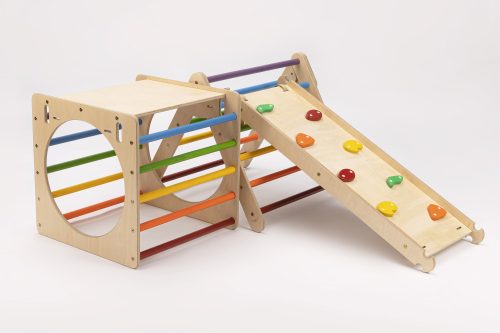 KateHaa Activity Háromszög Skylight Kocka Létrával és Csúszda/Mászóka Rámpával - Szivárvány