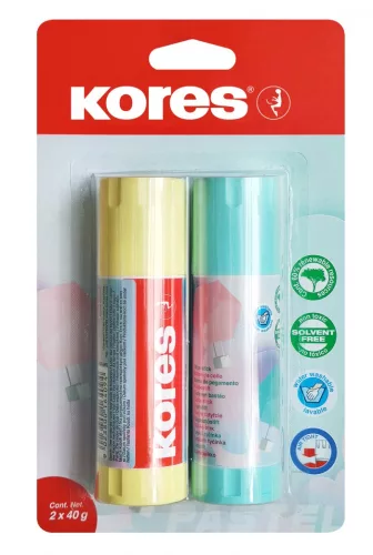 KORES - Ragasztóstift, pasztell színű tokban, 2x20 g, vegyes színek