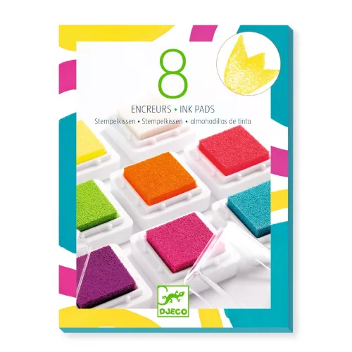 Djeco -  Nyomdapárna készlet, 8 pop szín - 8 ink pads and 1 cleaner - pop