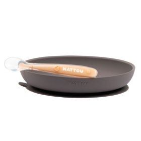   Nattou étkészlet szilikon 2 részes lapostányérral padlizsán-barack