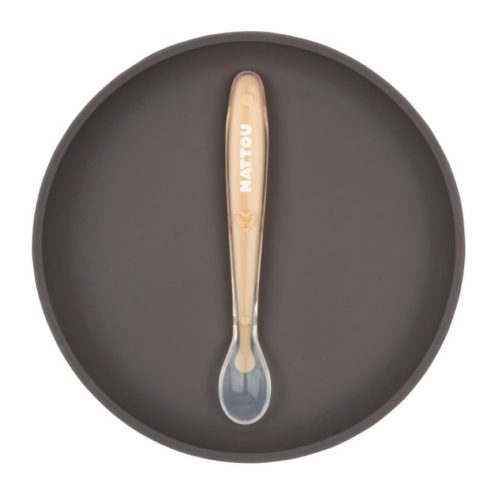 Nattou étkészlet szilikon 2 részes lapostányérral padlizsán-barack