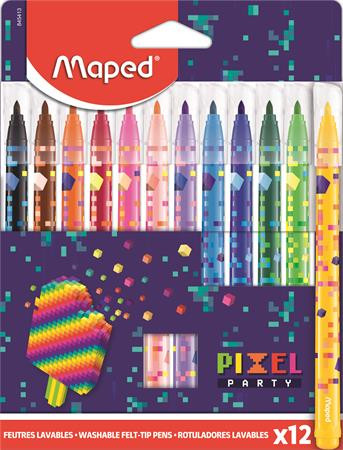 Filctoll készlet, 2,8 mm, kimosható, MAPED "Pixel Party", 12 különböző szín 