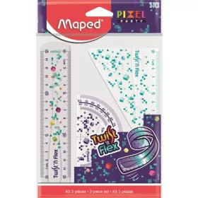   Vonalzókészlet, műanyag, törhetetlen, 3 darabos, MAPED "Pixel Party Twist'n Flex"