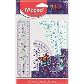   Vonalzókészlet, műanyag, törhetetlen, 3 darabos, MAPED "Pixel Party Twist'n Flex"