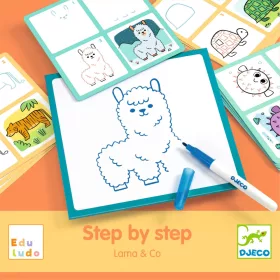  Djeco - Rajzolás lépésről lépésre - Mintázat - Eduludo Step by Step Lama & Co