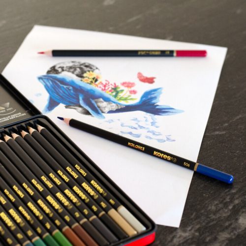 Színes ceruza készlet, KORES "Kolores Selection", háromszögletű, fém dobozban, 24 különböző szín