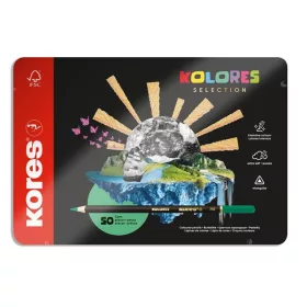   Színes ceruza készlet, KORES "Kolores Selection", háromszögletű, fém dobozban, 50 különböző szín
