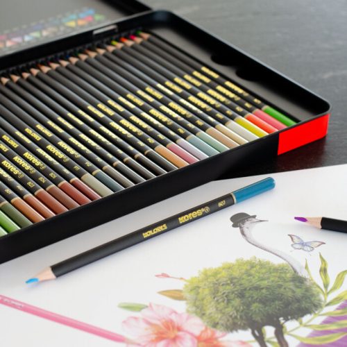 Színes ceruza készlet, 72 különböző szín KORES "Kolores Selection", háromszögletű, fém dobozban, 