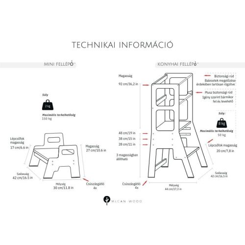 MecanWood Konyhai gyerek fellépő, tanulótorony -Fehér