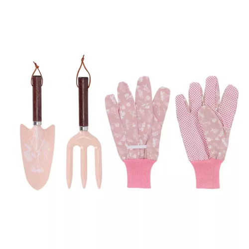 Mezei virág mintás kerti eszköz és kesztyű szett, különböző színekben