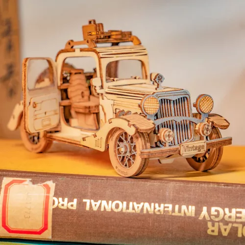 Veterán autó 3D fa puzzle modell -164db-os