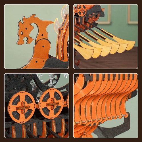Viking sárkányhajó mechanikus 3D fa modell - 229db-os