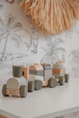 Label -Label Fa játékvonat építőelemekkel - Oliva színben