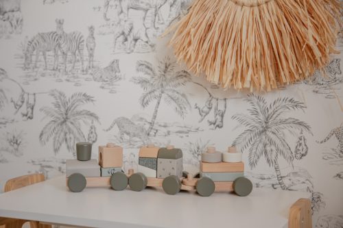 Label -Label Fa játékvonat építőelemekkel - Oliva színben