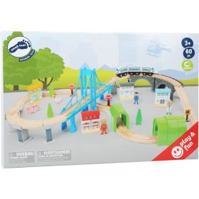 Fa vasúti pálya építőjáték - kisvonattal, figurákkal