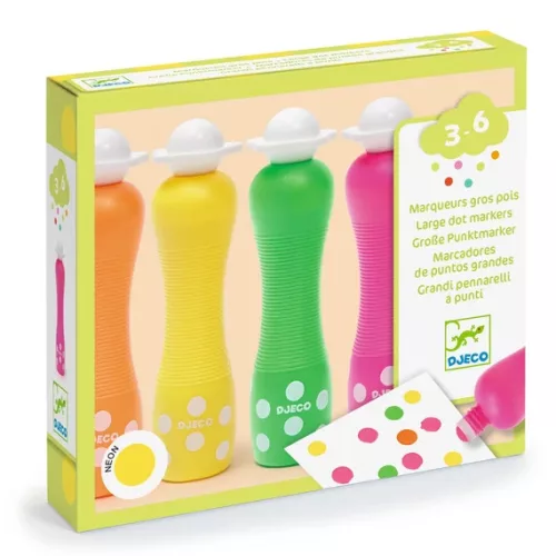 Djeco - Marok filc készlet 4 fluoreszkáló színben - Pontozó színezéshez