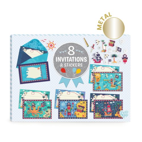 Djeco 8 személyes meghívó készlet - Kalóz parti - All aboard!