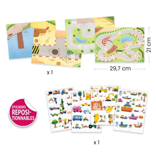 Djeco - Matricázós sztorik, 3D - Közlekedés járművekkel -Felemelhető matricákkal