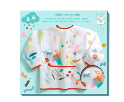 Djeco - Gyerekkötény zsebbel - Matrica és ceruza mintás