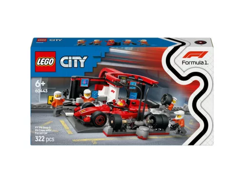 LEGO City 60443- F1-es boxutca és személyzet, Ferrari versenyautóval