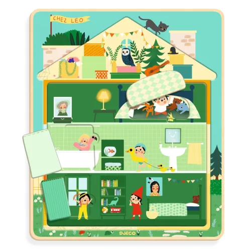 Djeco - Formaillesztő, formaberakó puzzle - Vendégségben - Chez Leo