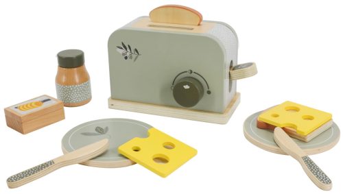 Label-Label kenyérpirító kiegészítőkkel, olíva - Fa játék szerepjáték