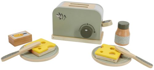 Label-Label kenyérpirító kiegészítőkkel, olíva - Fa játék szerepjáték