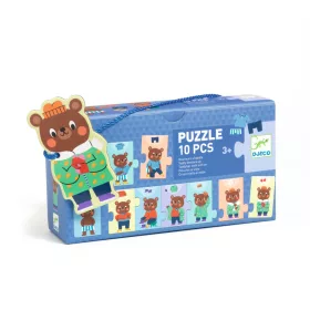   Djeco - Sorozatkirakó puzzle - Mackó öltözködik, 10 db-os - Teddy dresses up
