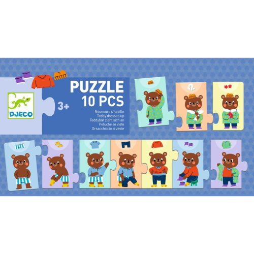 Djeco - Sorozatkirakó puzzle - Mackó öltözködik, 10 db-os - Teddy dresses up
