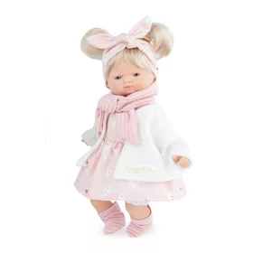   Marina&Pau Díszdobozos - kislány nyuszis rózsaszín ruhában és kardigánban, sállal - 26cm