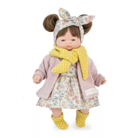   Marina&Pau Díszdobozban -Kislány színes virágos ruhában és kardigánban, sárga kiszoknival és sállal - 26cm