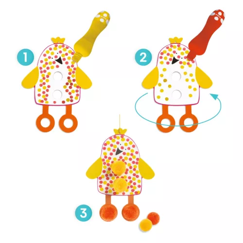 Djeco - Képszínezés pöttyökkel és pompomokkal - Fenn az égen - Dots and Pompoms – In the Sky