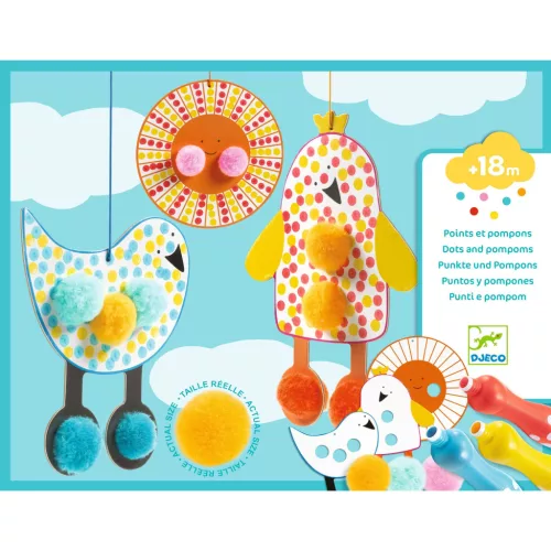 Djeco - Képszínezés pöttyökkel és pompomokkal - Fenn az égen - Dots and Pompoms – In the Sky