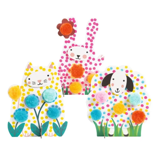 Djeco - Képszínezés pöttyökkel és pompomokkal - Lenn a fűben - Dots and Pompoms – In the Grass
