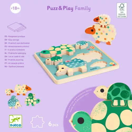 Djeco Formaillesztő és toronyépítő 2 az 1-ben - Játékos családok - Puzz & Play Family