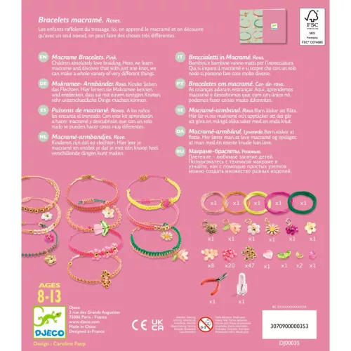 Djeco Ékszerkészítő készlet - Rózsaszín makramé karkötők - Pink macrame bracelets