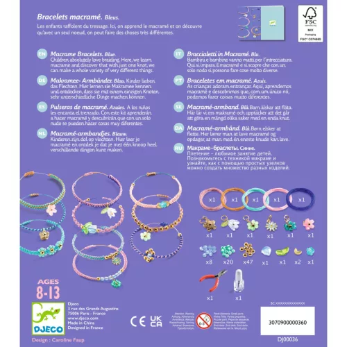 Djeco Ékszerkészítő készlet - Kék makramé karkötők - Blue macrame bracelets