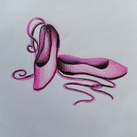 Egyedi, rajzolt öntapadós ovis jel - Balettcipő 4x4