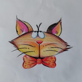 Egyedi, rajzolt öntapadós ovis jel - Cica 4x4