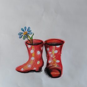 Egyedi, rajzolt öntapadós ovis jel - Csizma 2x2