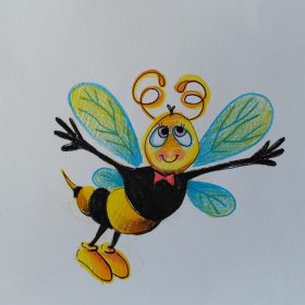 Egyedi, rajzolt öntapadós ovis jel - Méhecske 2x2