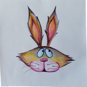 Egyedi, rajzolt öntapadós ovis jel - Nyuszi - 2x2